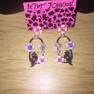 Betsey Johnson Floral owl dangle earrings